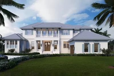 Coastal European House Plan with Large Outdoor Living Area and Elevator