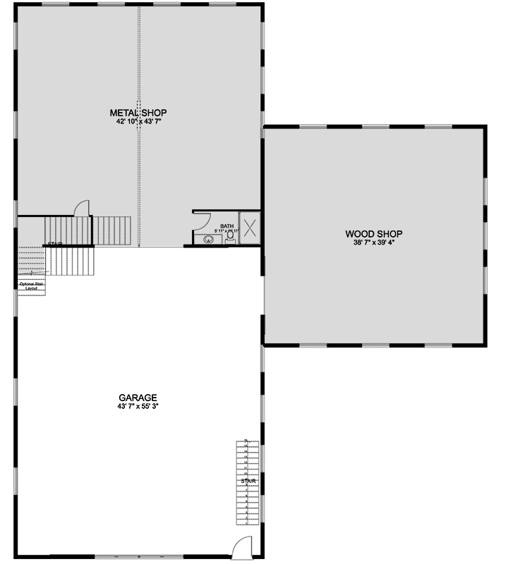 Plan 61204UT: Garage with Three Workshops, Office Space and a Working Kitchen - Floor Plan - Main Level - Barndominium