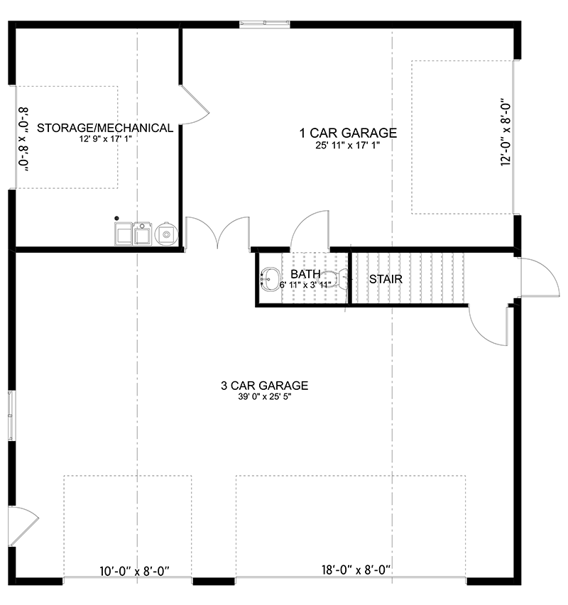 Plan 61205UT: 4-Car Garage with 1-Bed Apartment Above - 1760 Sq Ft Garage and 880 Sq Ft Apartment - Floor Plan - Main Level - Carriage, Country