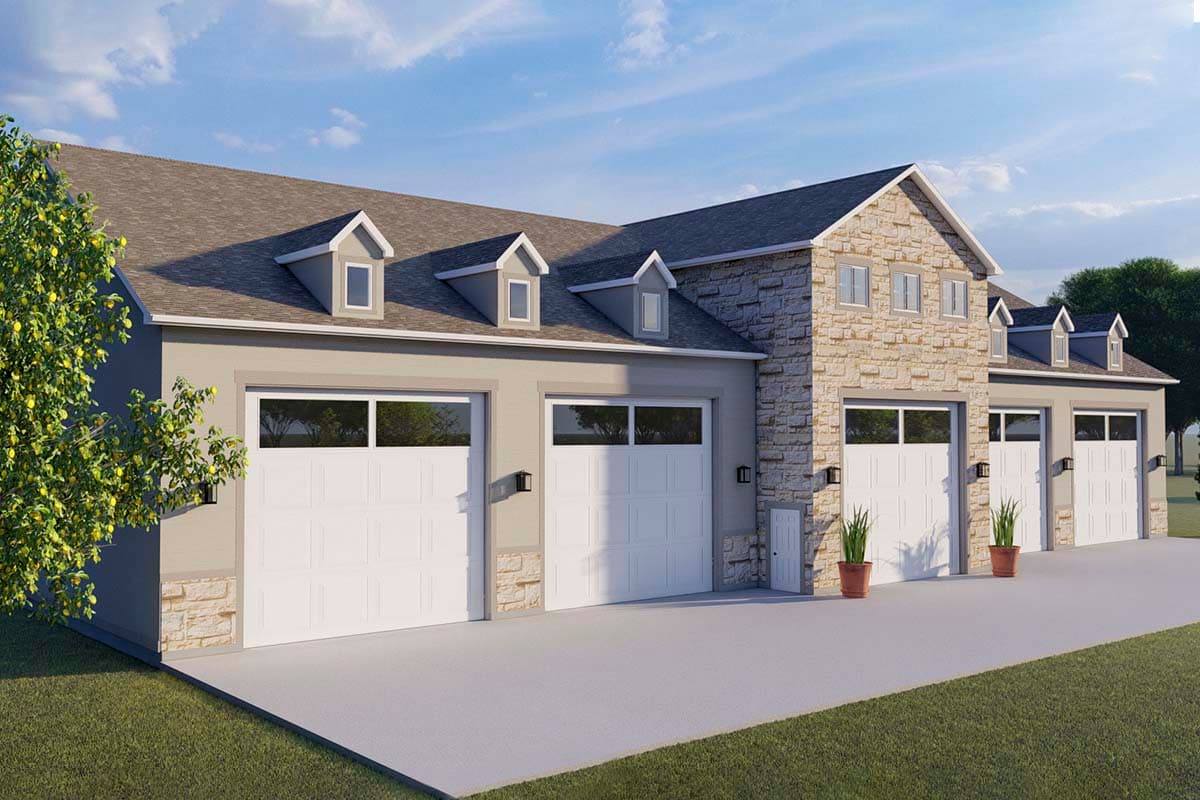 Plan 61208UT: 5-Car Garage with 3-Bed Apartment in a Split Bedroom Layout Above - Image #5 - Carriage, Traditional