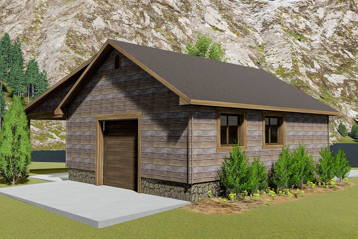 Plan 61229UT: 2-Car Detached Garage Plan with Large Covered Porch on the Side - Image #4 - Country, Rustic