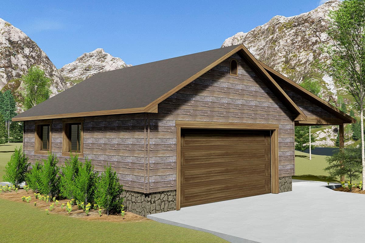 Plan 61229UT: 2-Car Detached Garage Plan with Large Covered Porch on the Side - Image #5 - Country, Rustic