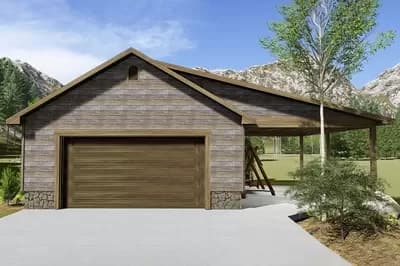 2-Car Detached Garage Plan with Large Covered Porch on the Side