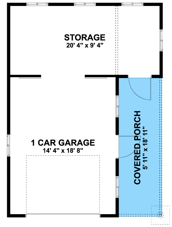 Plan 61232UT: Barn-like Detached Garage with Side Porch with Storage Access - Floor Plan - Main Level - Country, Farmhouse, Traditional
