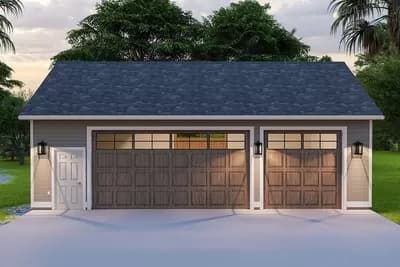 3-Car Detached Garage Plan with Drive-through Capability - 1064 Sq Ft
