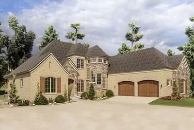 European-style House Plan with Turreted Stair Leading to a Media/Game Room and Bonus Room