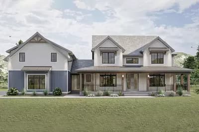 4-Bed New American Farmhouse Plan with 1-Bed Apartment Above Garage