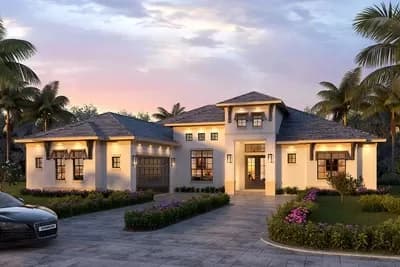 Coastal Mediterranean Home Plan with Study and Split Bedrooms