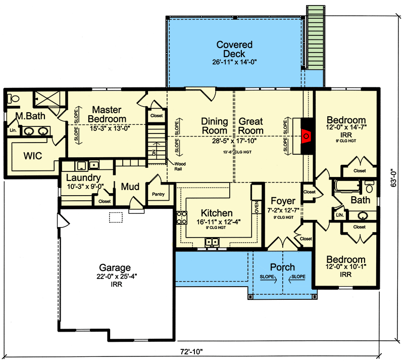 Plan 39302ST: Country Craftsman Ranch Home Plan with Walkout Basement - Floor Plan - Main Level - Craftsman, Ranch, Traditional
