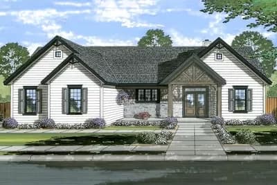 Country Craftsman Ranch Home Plan with Walkout Basement