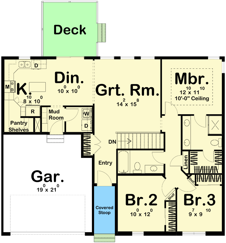 Plan 62374DJ: One Floor Simple-To-Build House Plan - Floor Plan - Main Level - Traditional