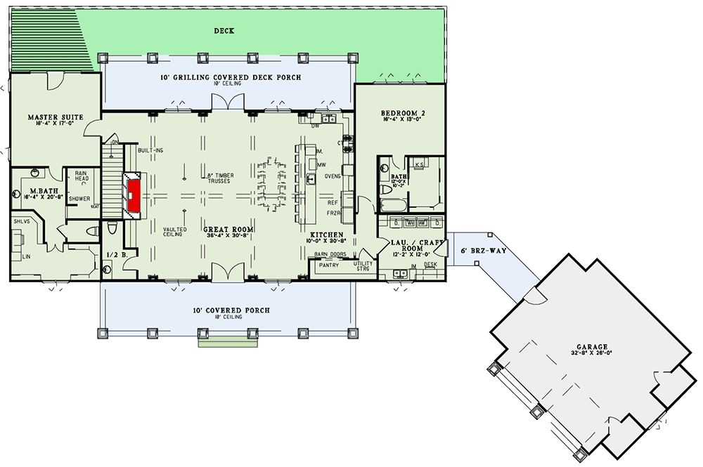 Plan 60716ND: Mountain Craftsman Home Plan with Walk-out Basement - 4469 Sq Ft - Floor Plan - Main Level - Country, Craftsman, Mountain