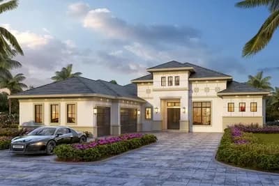 One-level Mediterranean Home Plan with Bonus Room and Study