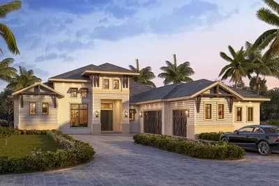 Transitional Florida Home Plan with Private Master Suite and Flex Room