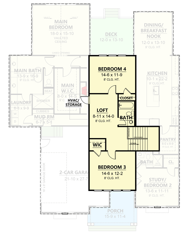 Plan 260008RVC: Modern Farmhouse Plan with Study and Rear Deck - Floor Plan - 2nd Floor - Country, Craftsman, Modern Farmhouse, New American