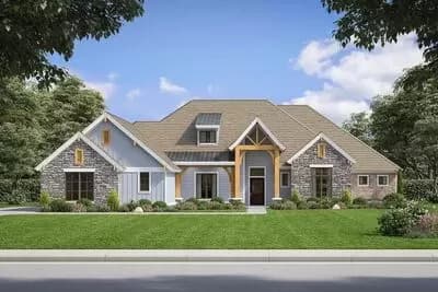 Exclusive Craftsman Plan with Split Bedrooms and Home Office
