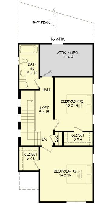 Plan 68764VR: Narrow Traditional House Plan with Rear Double Garage - 1888 Sq Ft - Floor Plan - 2nd Floor - Traditional