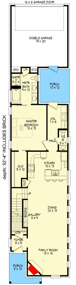 Plan 68765VR: Narrow Craftsman Home Plan with Rear Double Garage - 1888 Sq Ft - Floor Plan - Main Level - Craftsman, Traditional