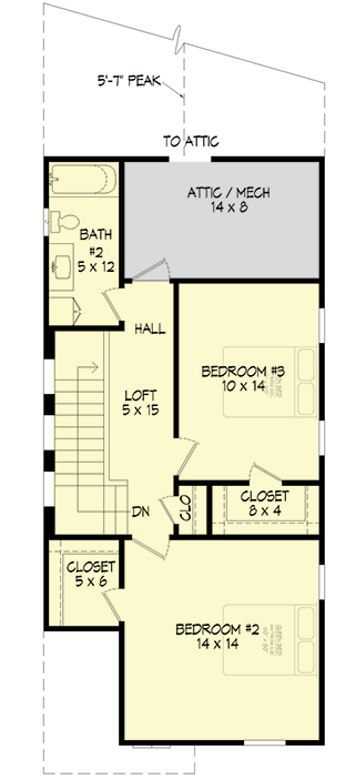 Plan 68765VR: Narrow Craftsman Home Plan with Rear Double Garage - 1888 Sq Ft - Floor Plan - 2nd Floor - Craftsman, Traditional
