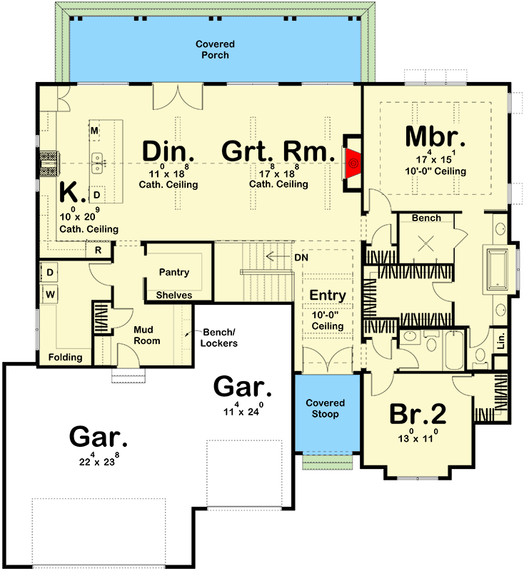 Plan 62377DJ: New American House Plan with Open Floor Plan and Large Covered Patio in Back - Floor Plan - Main Level - Country, Craftsman, New American, Traditional