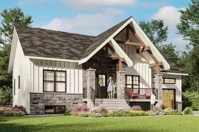 2-Bed House Plan with Open Floor Plan and Rear Covered Porch