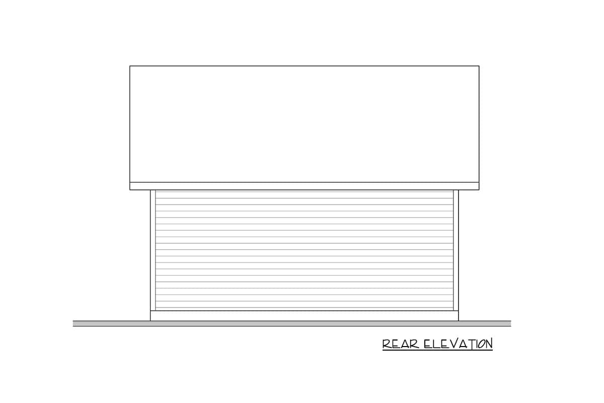 Rear elevation drawing of a house plan with siding on the lower section and a blank upper section.