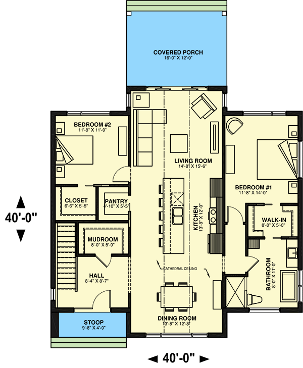 Plan 22603DR: Modern Scandinavian One-Story House Plan - Floor Plan - Main Level - Contemporary, Northwest, Scandinavian