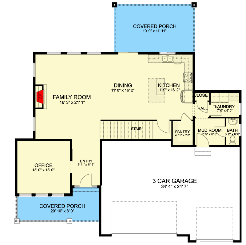Plan 61385UT: 2-Story New American House Plan with 4 Upstairs Bedrooms and a 3-Car Garage - 2642 Sq Ft - Floor Plan - Main Level - Country, Craftsman, New American, Traditional
