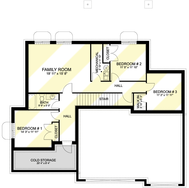 Plan 61385UT: 2-Story New American House Plan with 4 Upstairs Bedrooms and a 3-Car Garage - 2642 Sq Ft - Floor Plan - Lower Level - Country, Craftsman, New American, Traditional