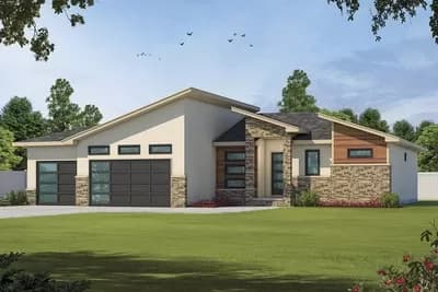Contemporary Ranch Home Plan for Rear-sloped Lot 