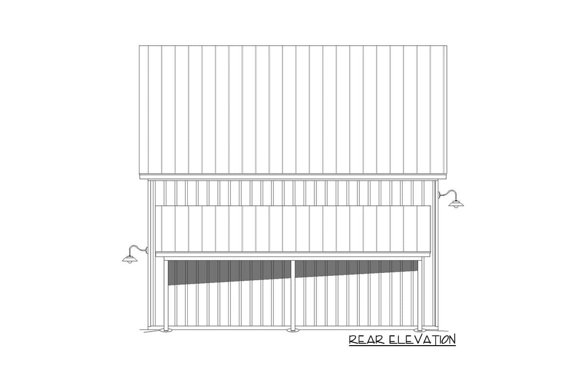 Plan 68766VR: Car Barn with 1296 Sq Ft of Vehicle Space with Tractor Port and 993 Sq Ft Loft - Image #4 - Barndominium, Country, Rustic