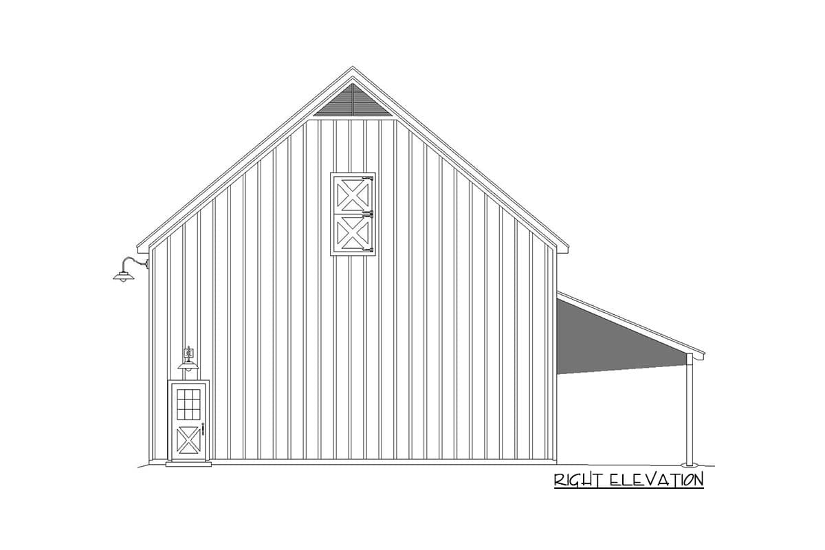 Plan 68766VR: Car Barn with 1296 Sq Ft of Vehicle Space with Tractor Port and 993 Sq Ft Loft - Image #5 - Barndominium, Country, Rustic