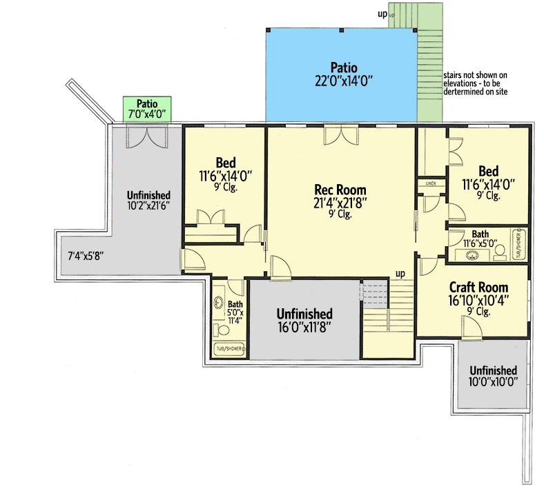 Plan 24418TW: Southern Ranch with Screened Porch and Walk-out Basement - 3468 Sq Ft - Floor Plan - Lower Level - Country, Craftsman, European, French Country, Ranch, Southern, Traditional
