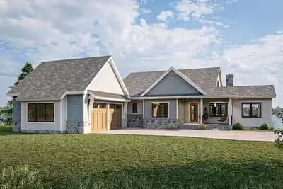 Waterfront Country Craftsman House Plan with Walk-out Basement - 1954 Sq Ft