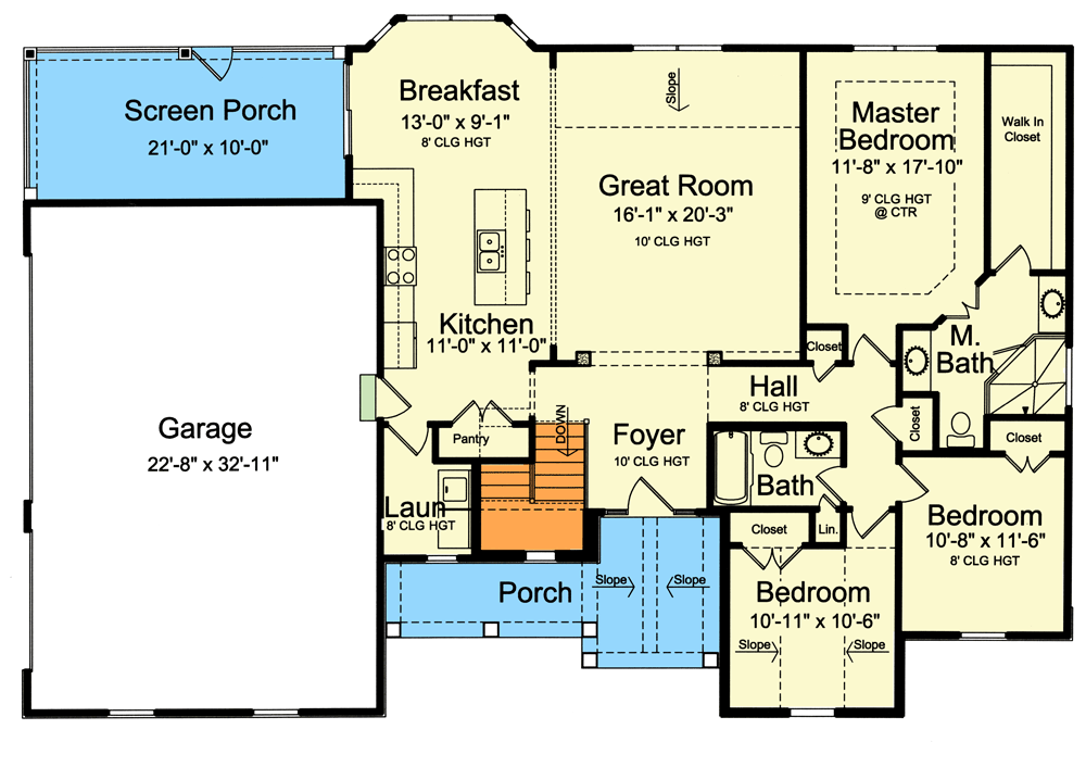 Plan 39307ST: 3-Bed Country Starter Home Plan with Bay Window Breakfast Nook - 1724 Sq Ft - Floor Plan - Main Level - Country, Craftsman, Ranch, Traditional