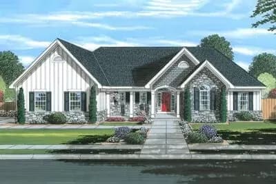 3-Bed Country Starter Home Plan with Bay Window Breakfast Nook - 1724 Sq Ft