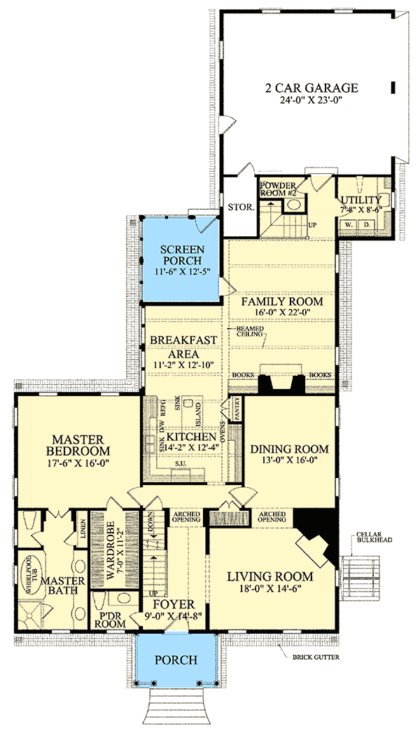 Plan 32512WP: Charming Home with Second Mini-Master - Floor Plan - Main Level - Cape Cod, Country, Southern, Traditional