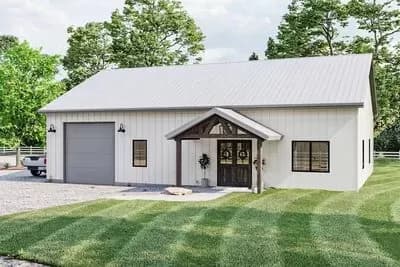 Barndominium-Style House Plan with Drive-Through Shop - 140 Sq Ft