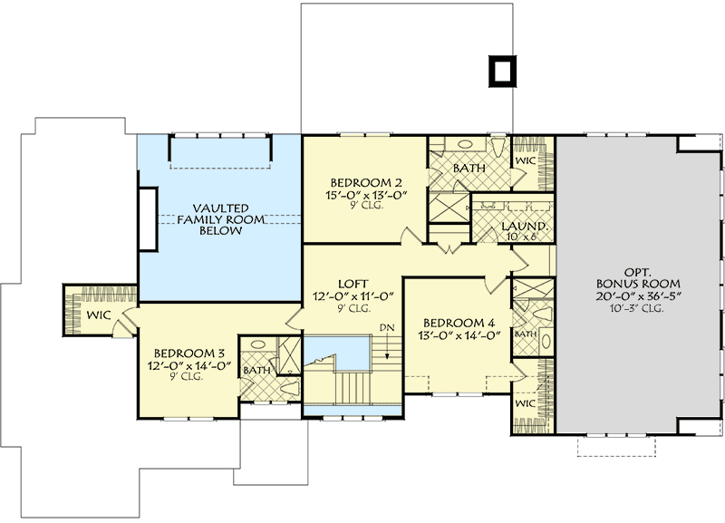 Plan 710388BTZ: 4 Bedroom House Plan with Steeply Pitched Gables and an Upstairs Bonus Room - 3651 Sq Ft - Floor Plan - 2nd Floor - Country, New American, Southern, Traditional