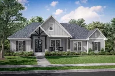 One-Story New American House Plan with Home Office and Outdoor Kitchen
