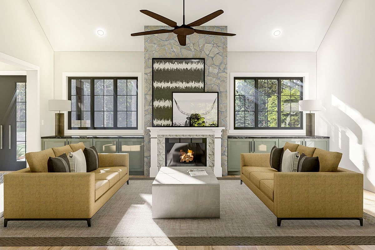 Plan 62384DJ: Rustic Barndominium-Style House Plan with Overhead Doors That Bring the Outside In - Image #4 - Barndominium, Country, Craftsman, Mountain, New American, Rustic, Traditional, Vacation