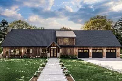 Rustic Barndominium-Style House Plan with Overhead Doors That Bring the Outside In