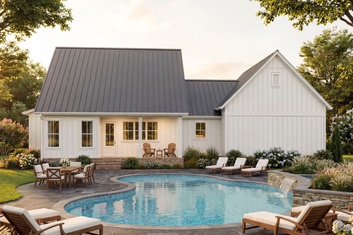 Plan 51865HZ: 2-Bedroom Modern Farmhouse Dream Home Plan with Bonus Over Garage - 1448 Sq Ft - Image #6 - Cottage, Country, Farmhouse, Modern Farmhouse, New American, Southern