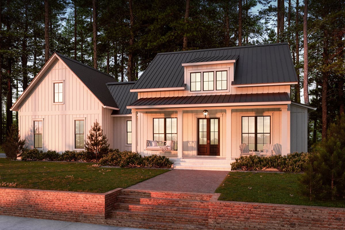 Plan 51865HZ: 2-Bedroom Modern Farmhouse Dream Home Plan with Bonus Over Garage - 1448 Sq Ft - Image #5 - Cottage, Country, Farmhouse, Modern Farmhouse, New American, Southern