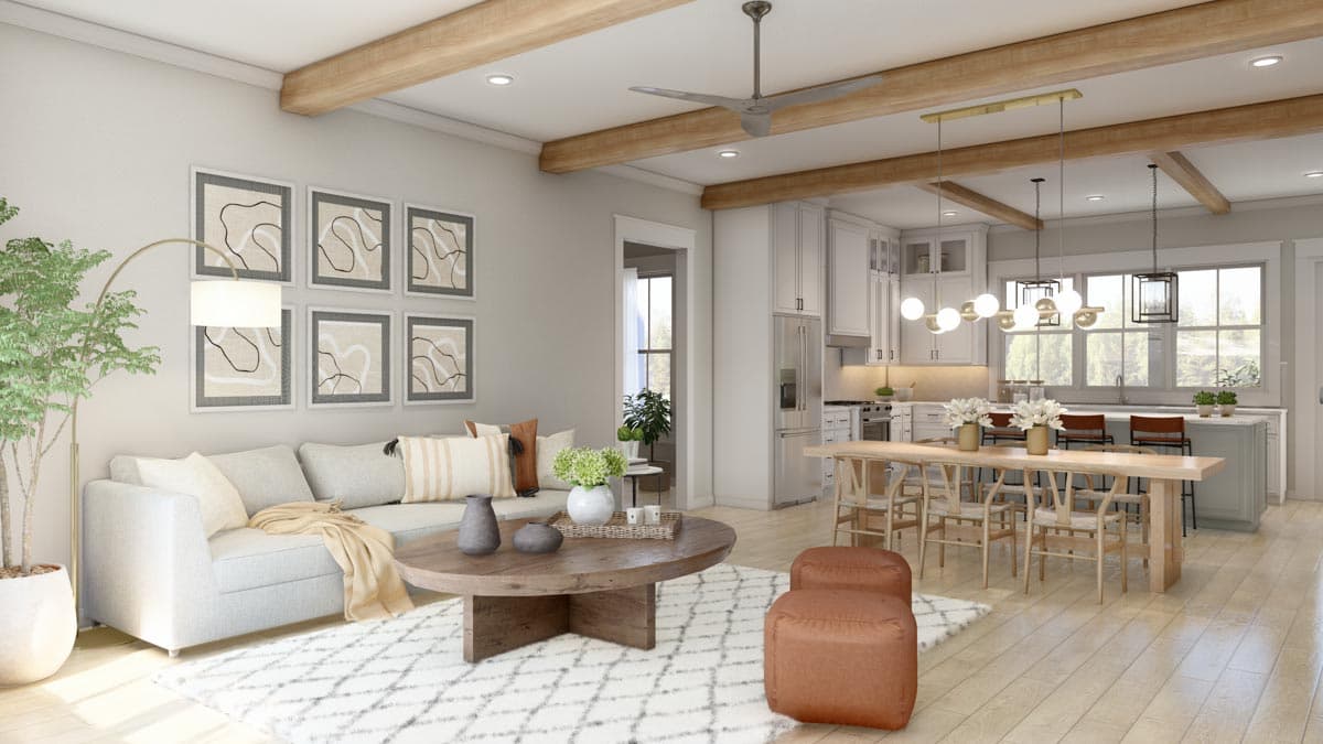 Plan 51865HZ: 2-Bedroom Modern Farmhouse Dream Home Plan with Bonus Over Garage - 1448 Sq Ft - Image #6 - Cottage, Country, Farmhouse, Modern Farmhouse, New American, Southern