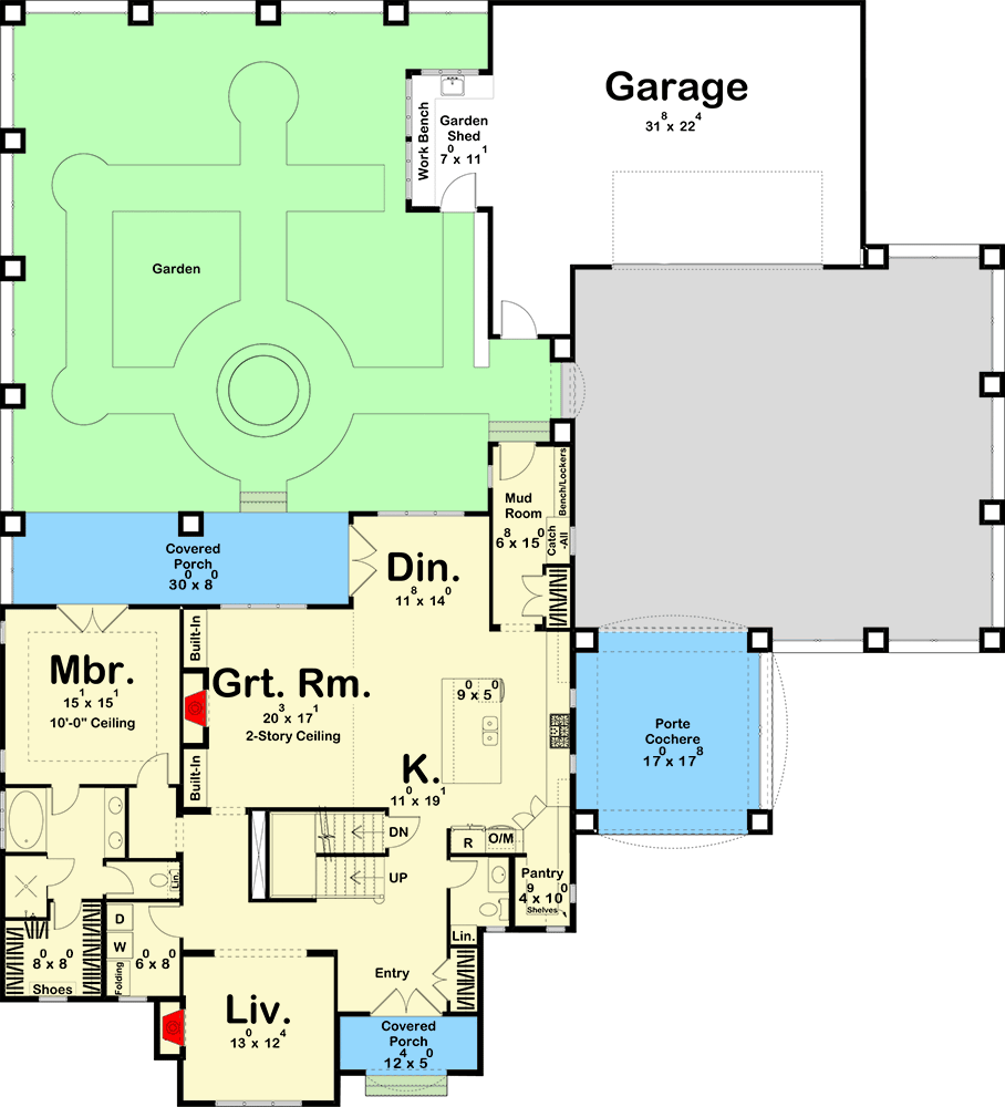 Plan 62385DJ: French Country House Plan with 4 Beds and a Porte Cochere - Floor Plan - Main Level - European, French Country