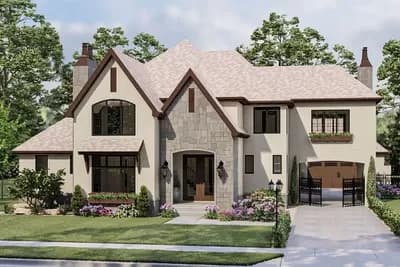 French Country House Plan with 4 Beds and a Porte Cochere