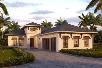 Transitional Beach Home Plan with Study and Outdoor Living Space
