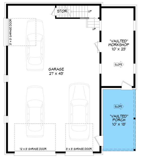Plan 68768VR: Detached 3-Car Garage with Workshop and Flex Space - Floor Plan - Main Level - Country, Craftsman