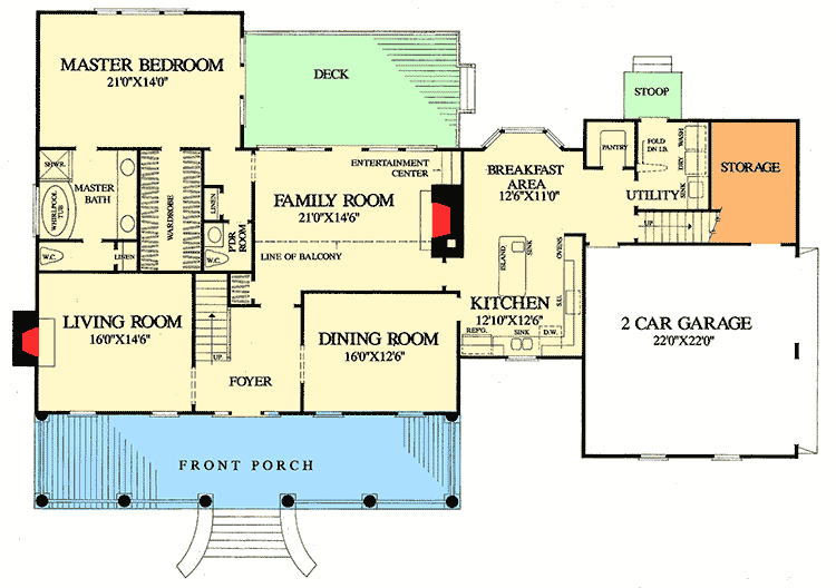 Plan 32527WP: Front Porch and Rear Deck - Floor Plan - Main Level - Country, Southern